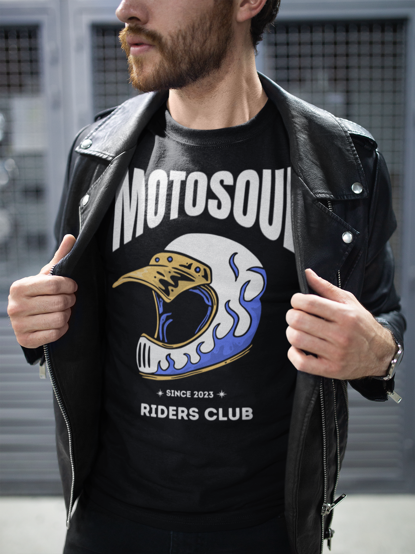 Motosoul Royal Blue Headgear Rider's Club T-shirt (Black)