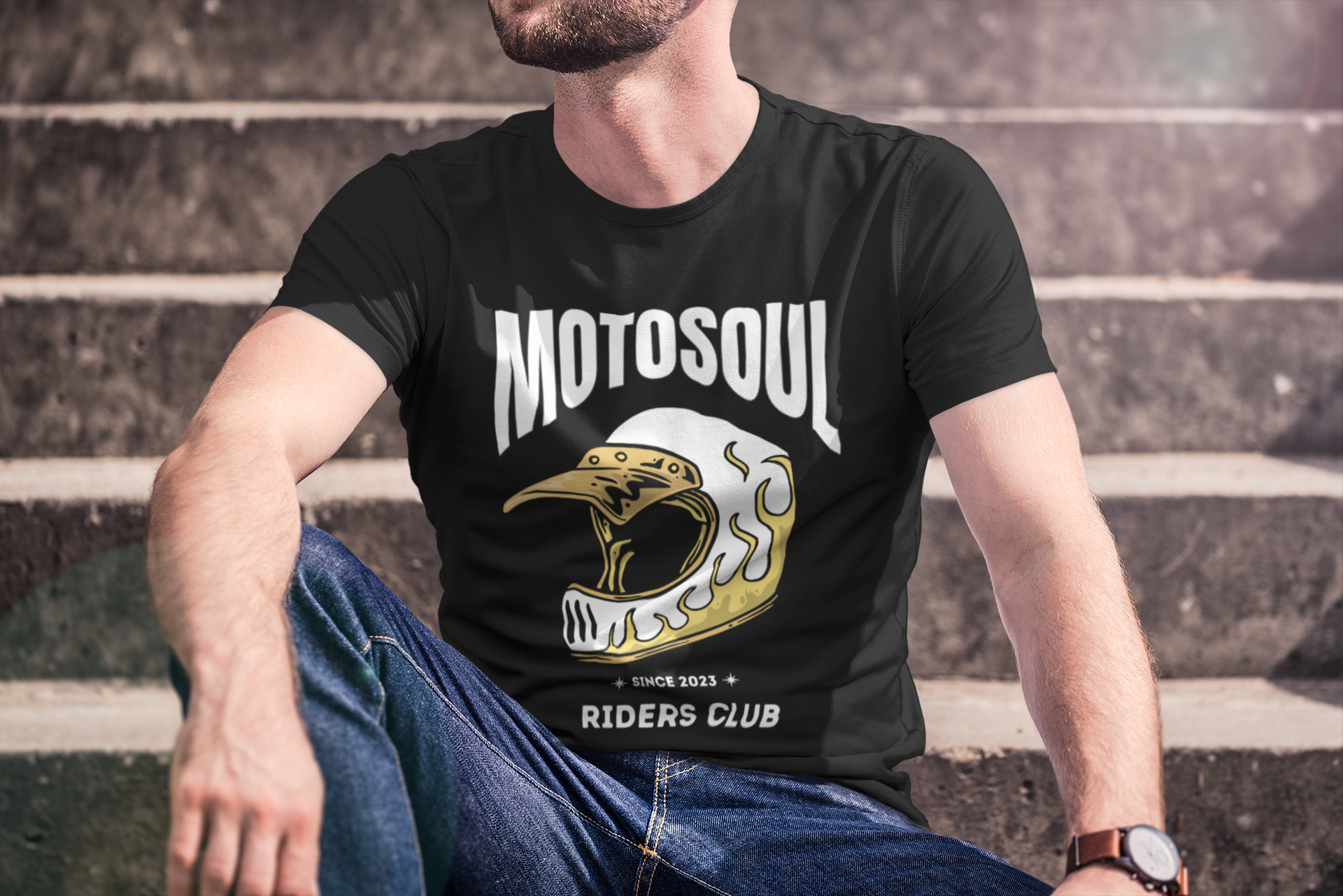 Motosoul Yellow Headgear Rider's Club T-shirt (Black)