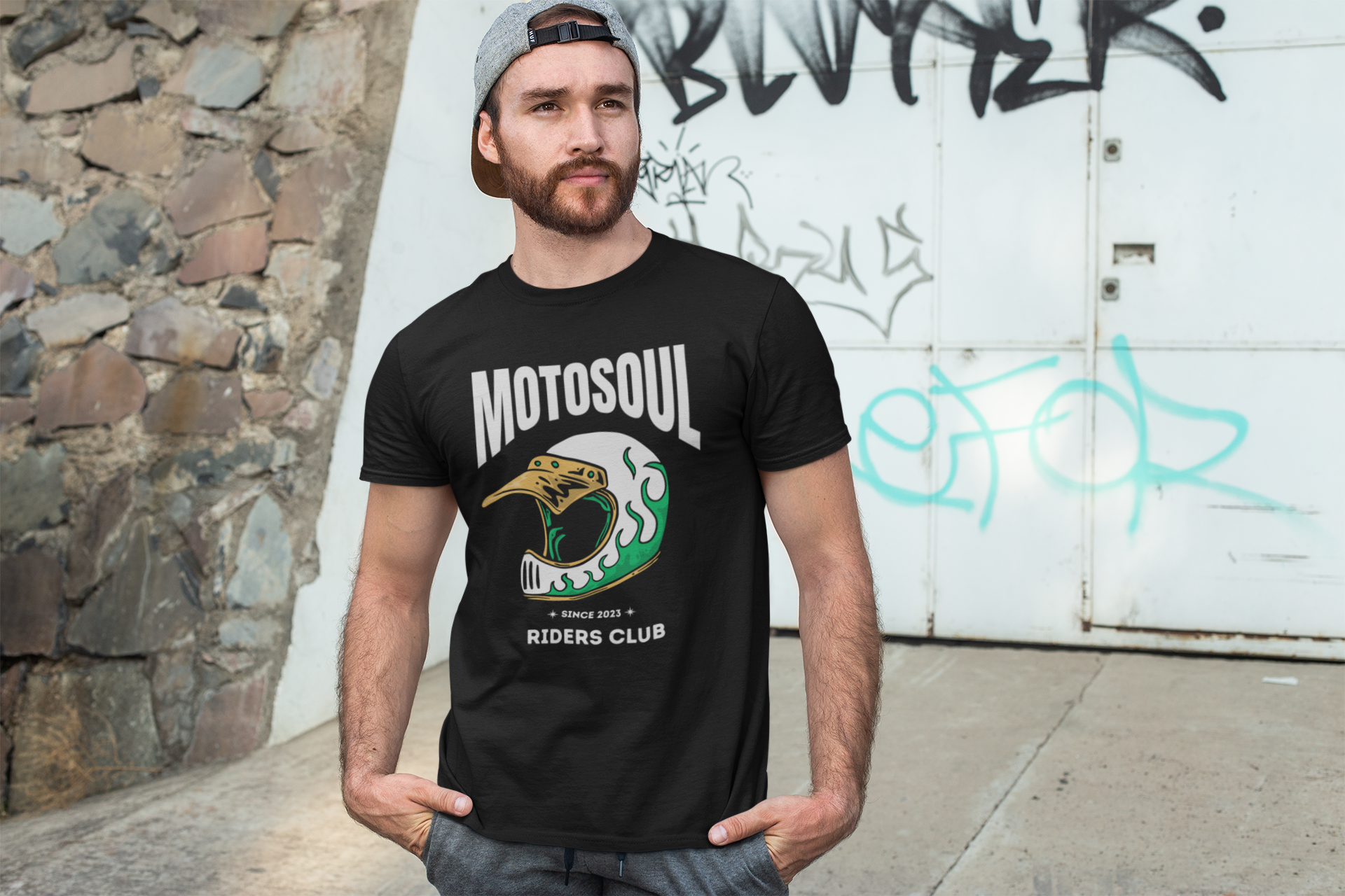 Motosoul Green Headgear Rider's Club T-shirt (Black)