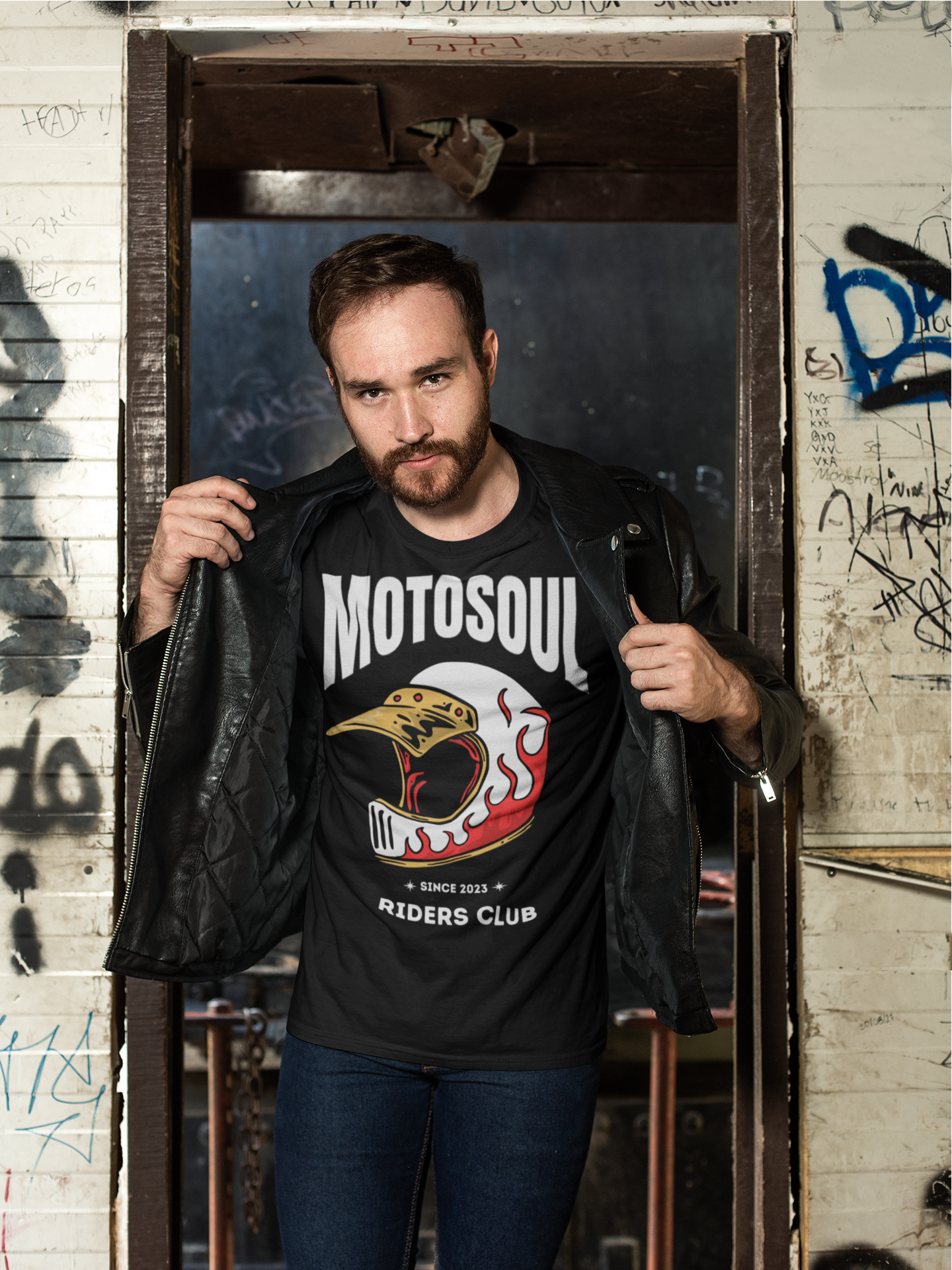Motosoul Bright Red Headgear Rider's Club T-shirt (Black)