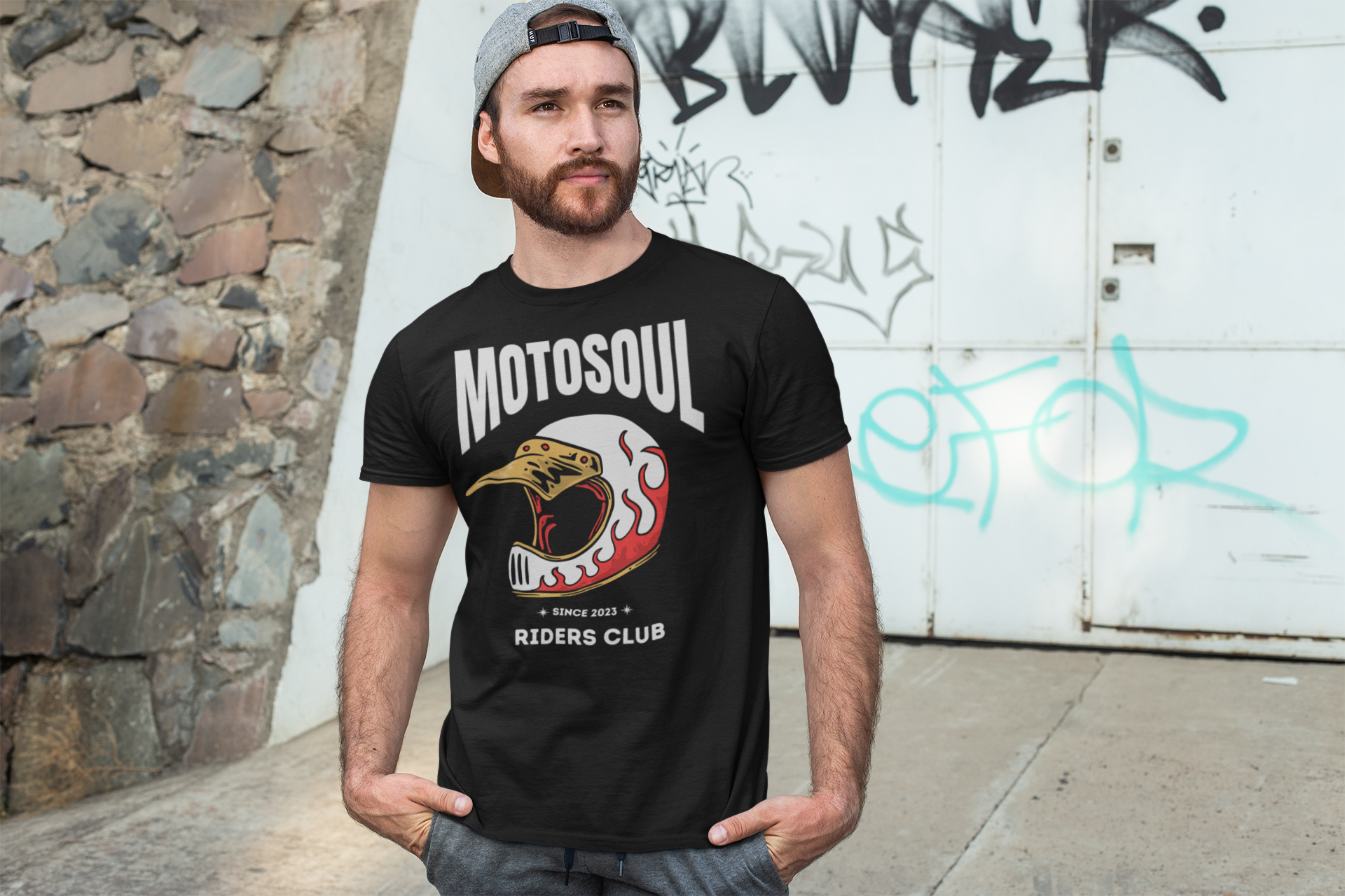 Motosoul Bright Red Headgear Rider's Club T-shirt (Black)