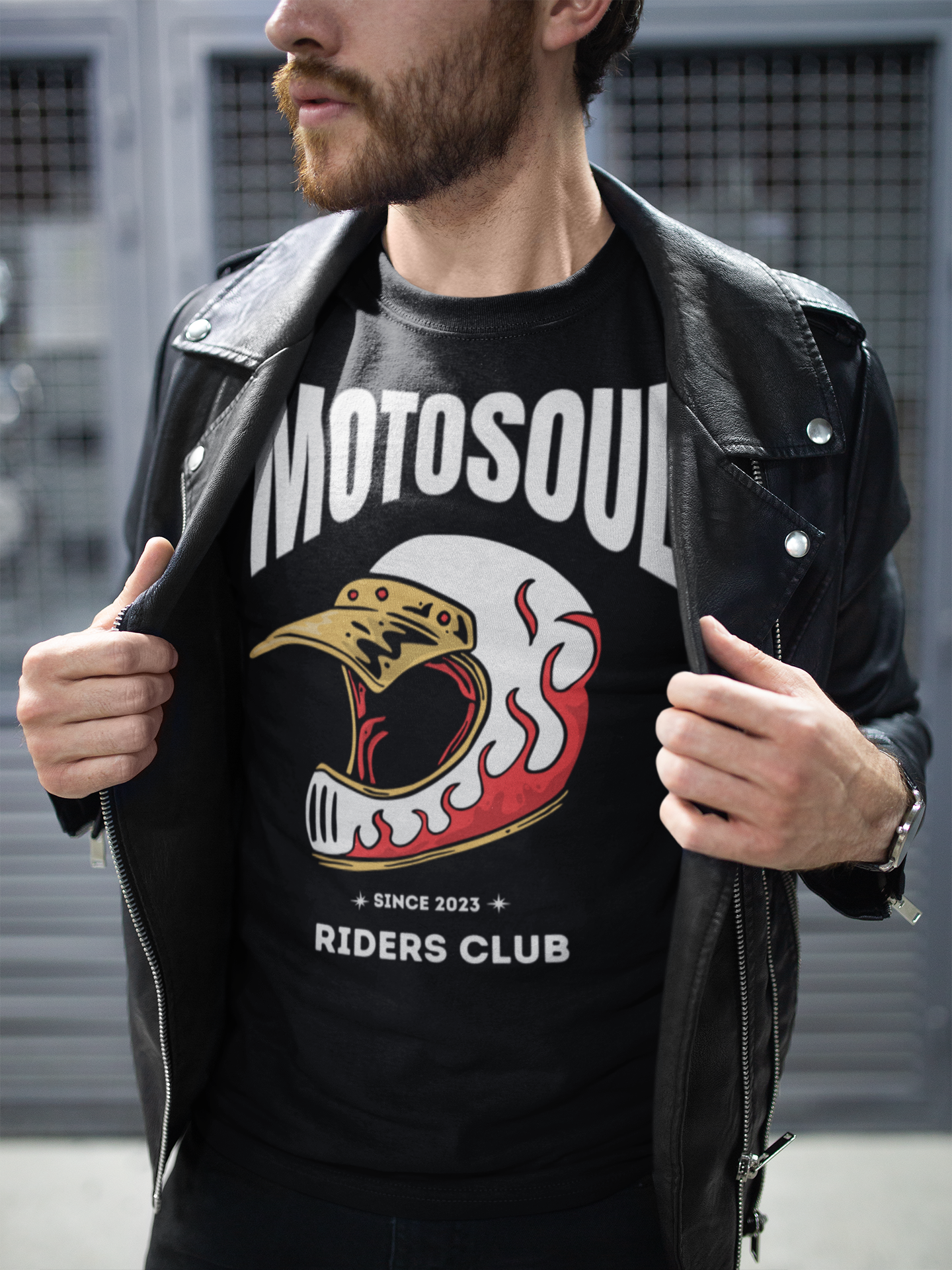 Motosoul Bright Red Headgear Rider's Club T-shirt (Black)