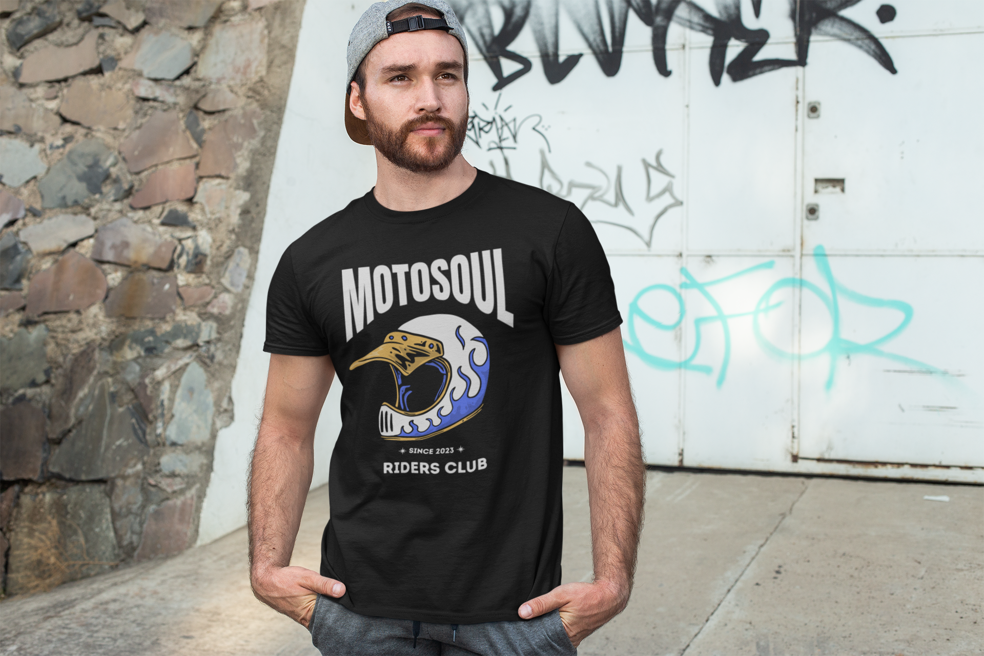 Motosoul Royal Blue Headgear Rider's Club T-shirt (Black)