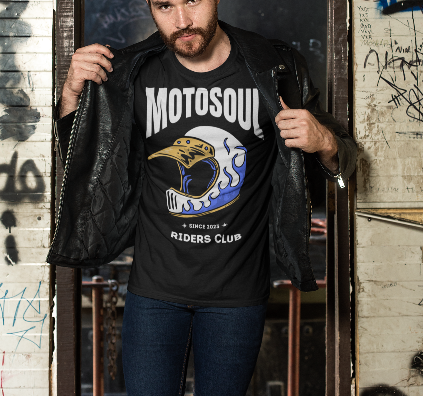 Motosoul Royal Blue Headgear Rider's Club T-shirt (Black)