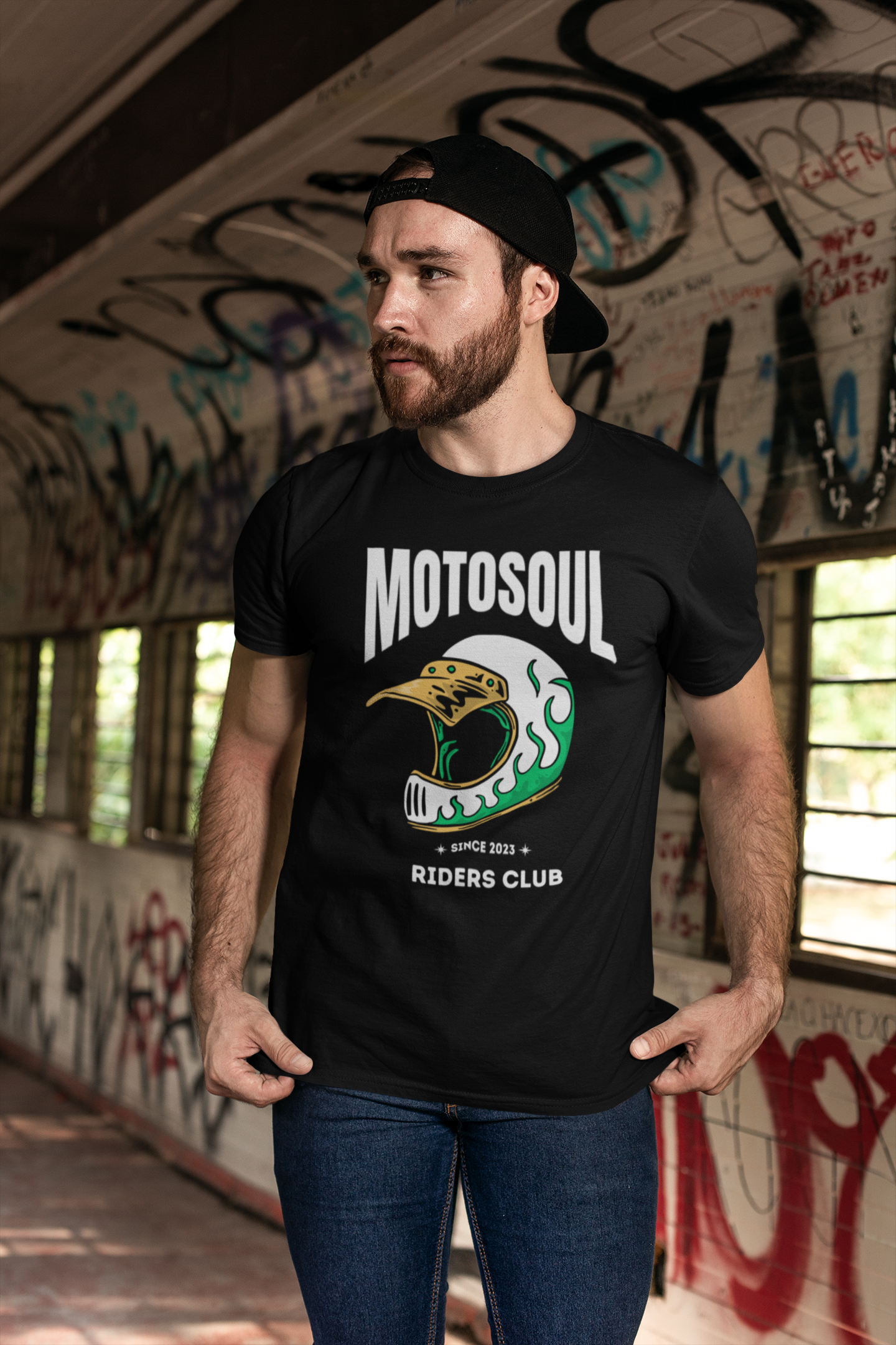 Motosoul Green Headgear Rider's Club T-shirt (Black)